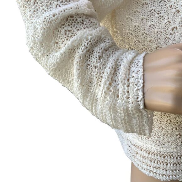 Jaclyn Smith White Long Sleeve Knit Open Front Cottage Cardigan Sweater Large - Picture 5 of 12